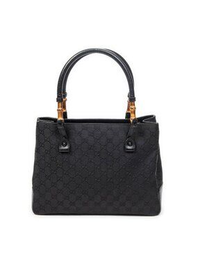 Gucci Square Bamboo Classic Tote Bag Black Monogram Pattern Canvas